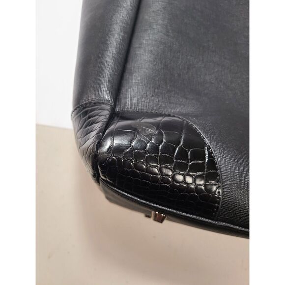Glass Ladder & Co. Black Saffiano Tote Bag Croc Trim Laptop Pocket - Picture 4 of 12